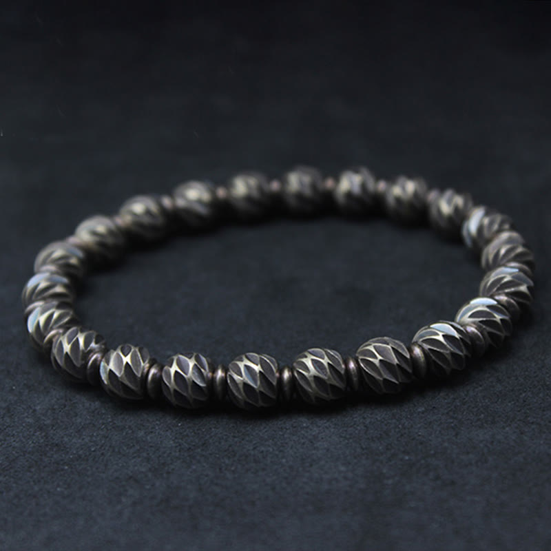 Braccialetto della ricchezza con perline di ottone e rame, motivo a coltello anticato , Buddha Stones