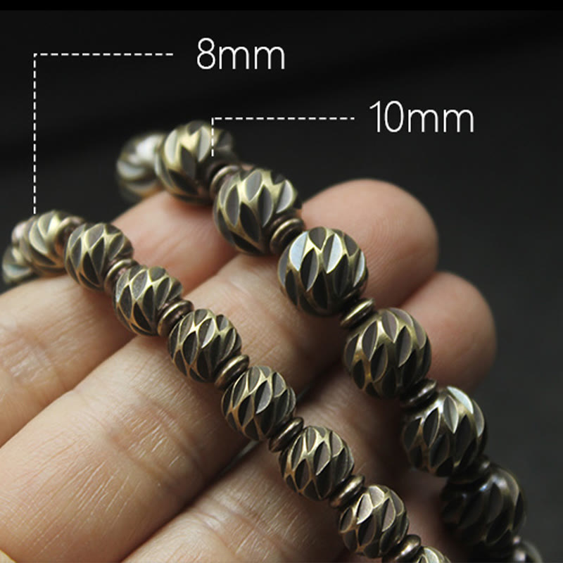 Braccialetto della ricchezza con perline di ottone e rame, motivo a coltello anticato , Buddha Stones