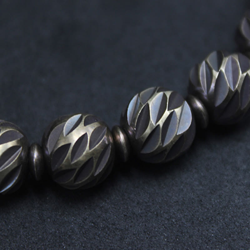 Braccialetto della ricchezza con perline di ottone e rame, motivo a coltello anticato , Buddha Stones