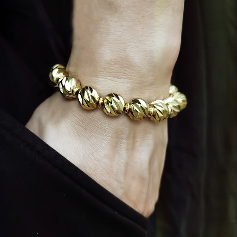 Braccialetto della ricchezza con perline di ottone e rame, motivo a coltello anticato , Buddha Stones