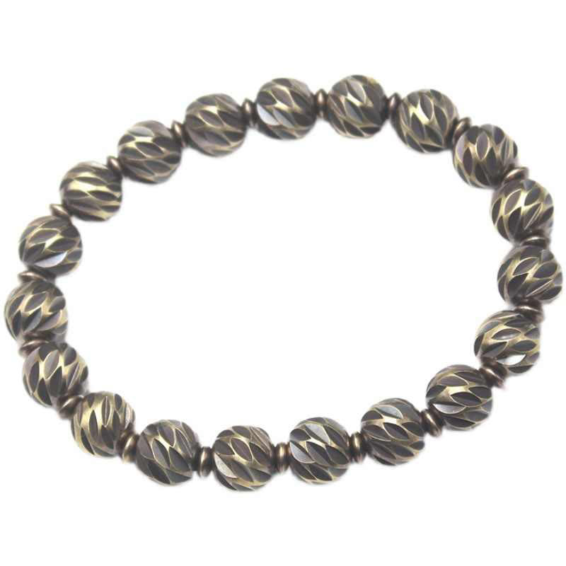 Braccialetto della ricchezza con perline di ottone e rame, motivo a coltello anticato , Buddha Stones