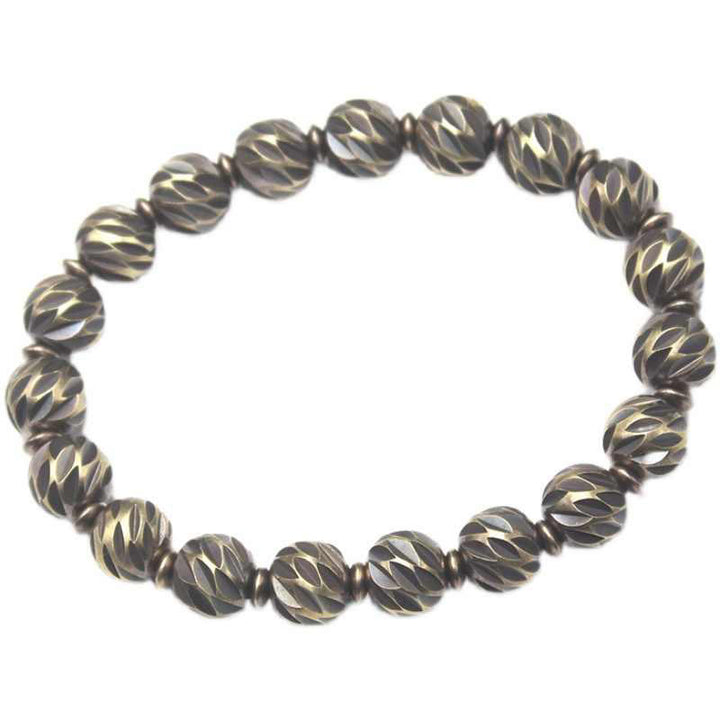 Braccialetto della ricchezza con perline di ottone e rame, motivo a coltello anticato , Buddha Stones