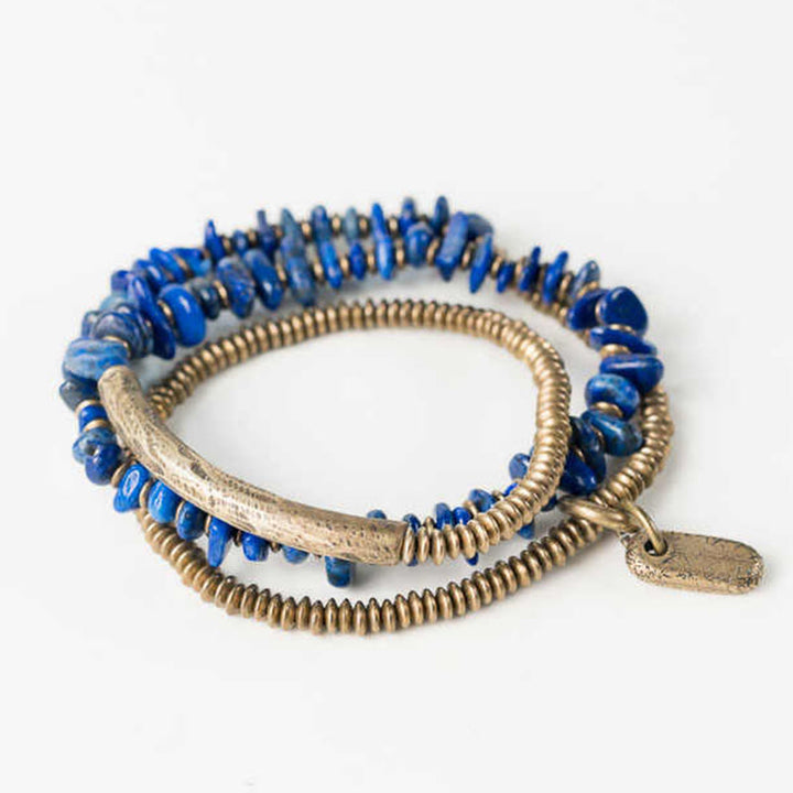 Bracciale Buddha Stones a triplo giro in lazurite con forma irregolare