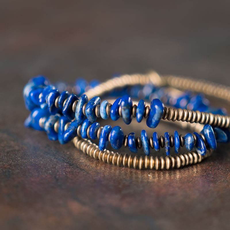 Bracciale Buddha Stones a triplo giro in lazurite con forma irregolare