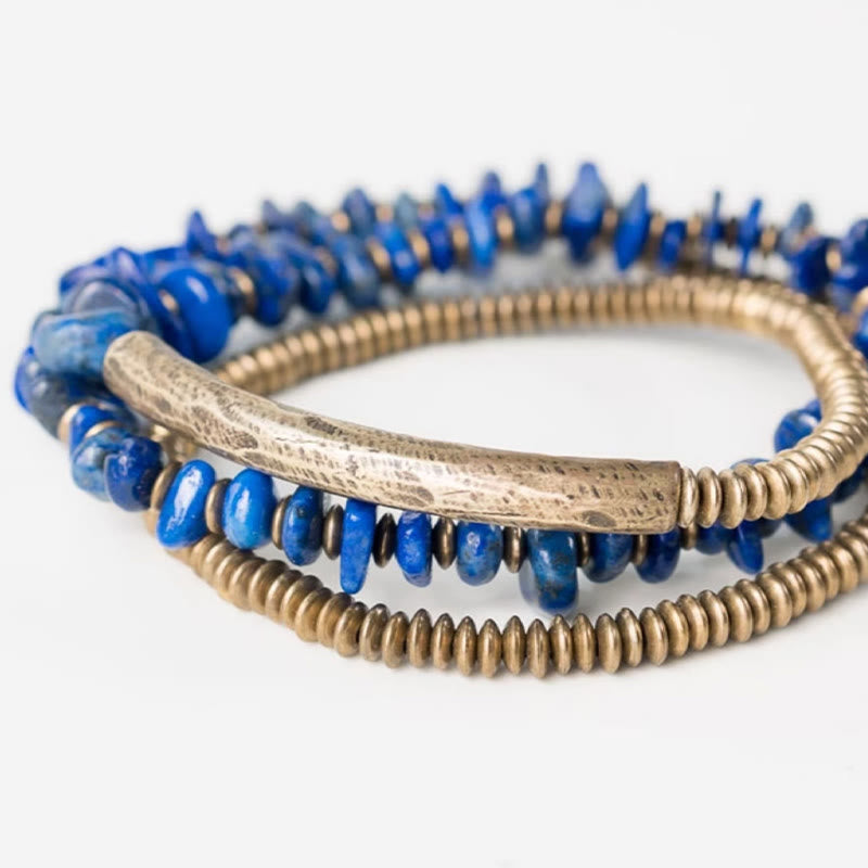 Bracciale Buddha Stones a triplo giro in lazurite con forma irregolare