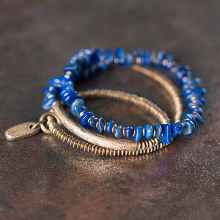 Bracciale Buddha Stones a triplo giro in lazurite con forma irregolare
