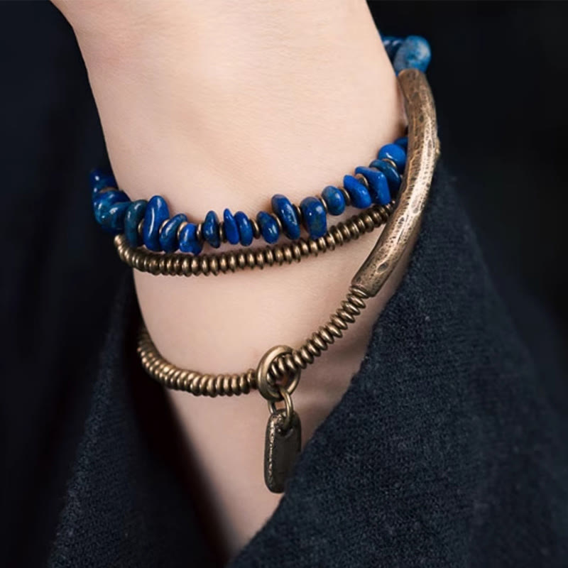Bracciale Buddha Stones a triplo giro in lazurite con forma irregolare