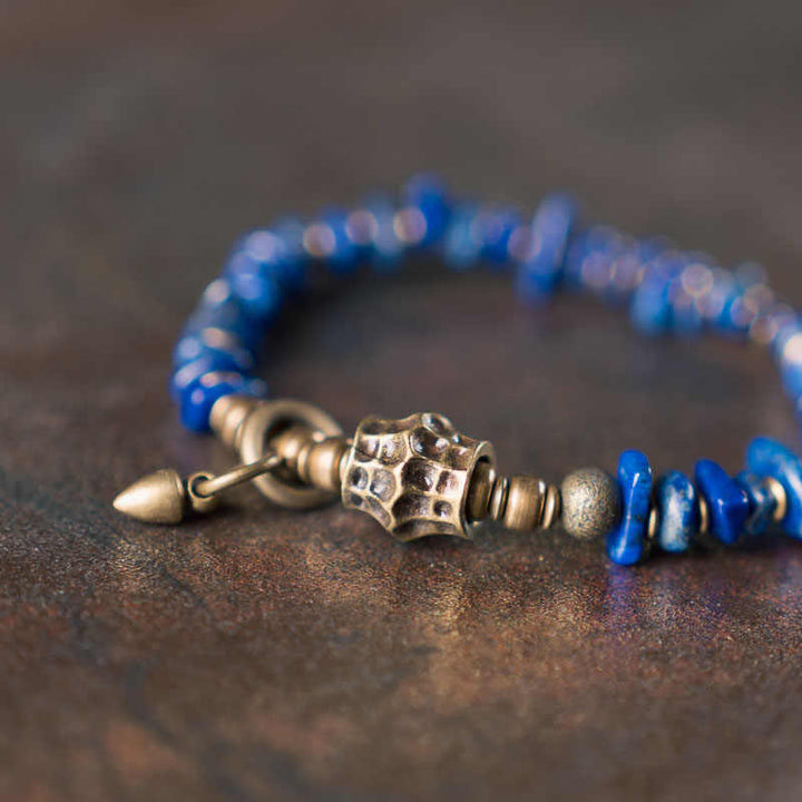 Braccialetto Buddha Stones Vintage con design irregolare, lazurite e lapislazzuli positivo - image 6