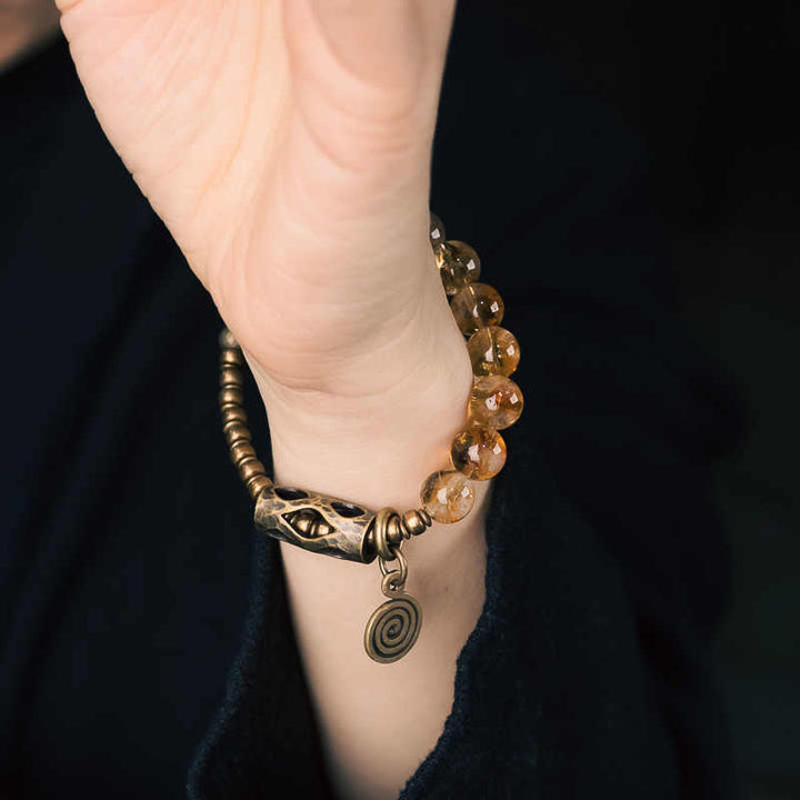 Bracciale di protezione Buddha Stones Daily Retro da 10 mm con perline di citrino