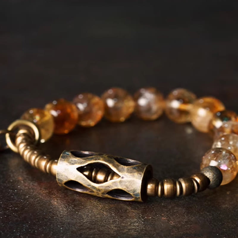 Bracciale di protezione Buddha Stones Daily Retro da 10 mm con perline di citrino