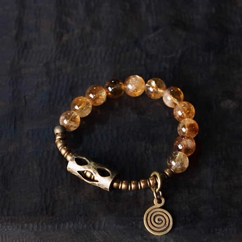 Bracciale di protezione Buddha Stones Daily Retro da 10 mm con perline di citrino