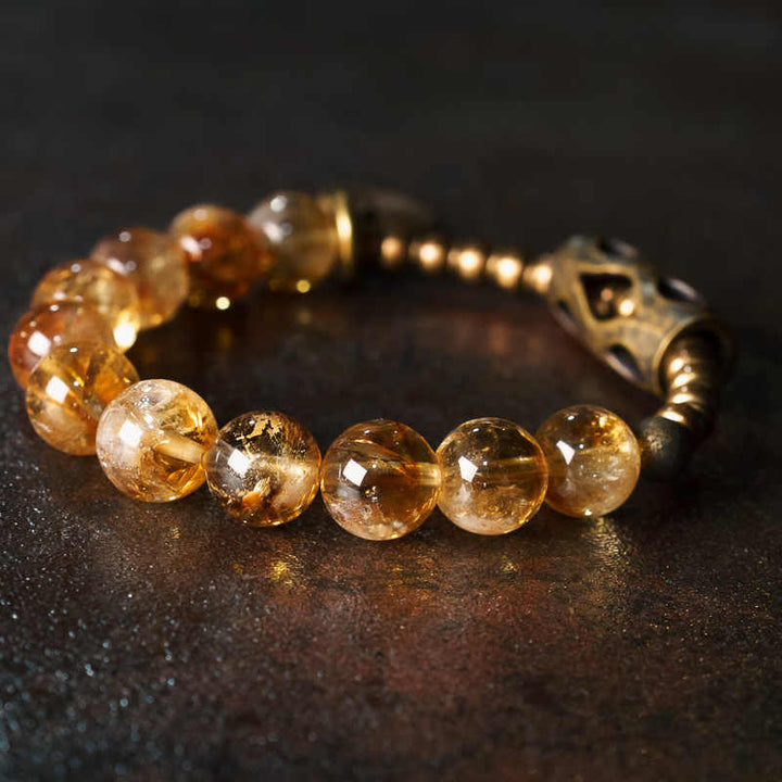 Bracciale di protezione Buddha Stones Daily Retro da 10 mm con perline di citrino