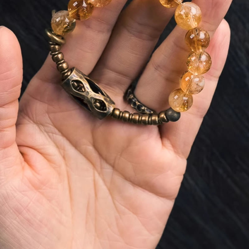 Bracciale di protezione Buddha Stones Daily Retro da 10 mm con perline di citrino