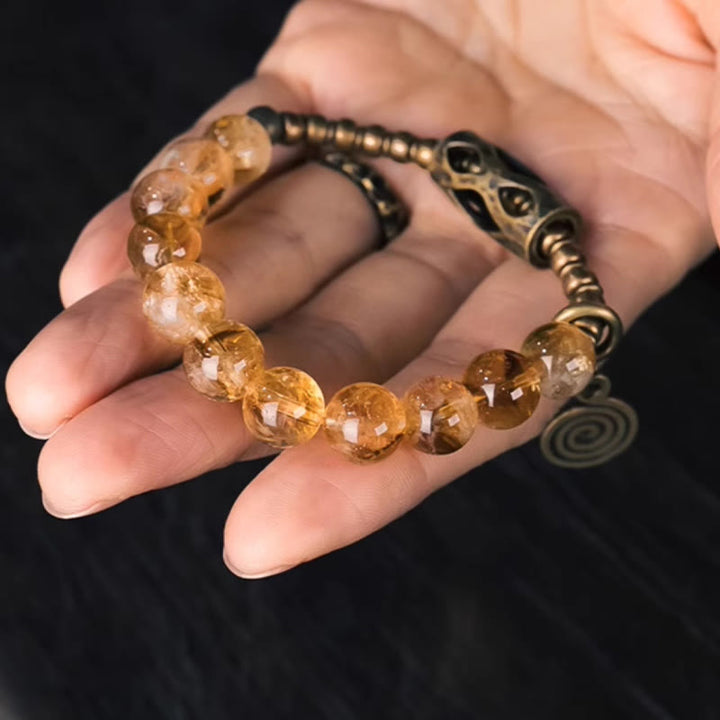 Bracciale di protezione Buddha Stones Daily Retro da 10 mm con perline di citrino