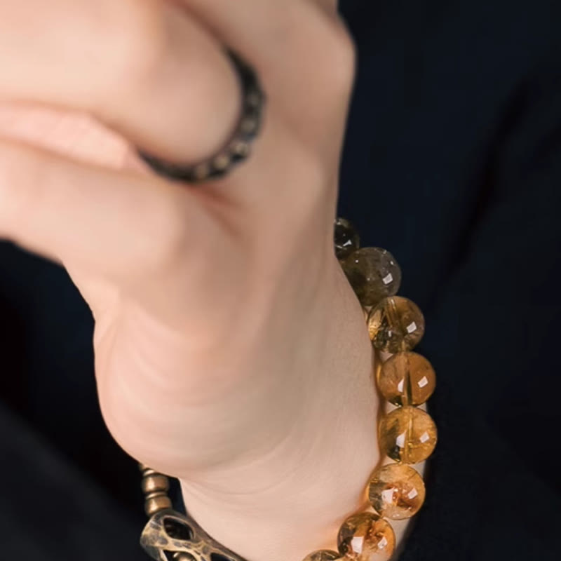 Bracciale di protezione Buddha Stones Daily Retro da 10 mm con perline di citrino