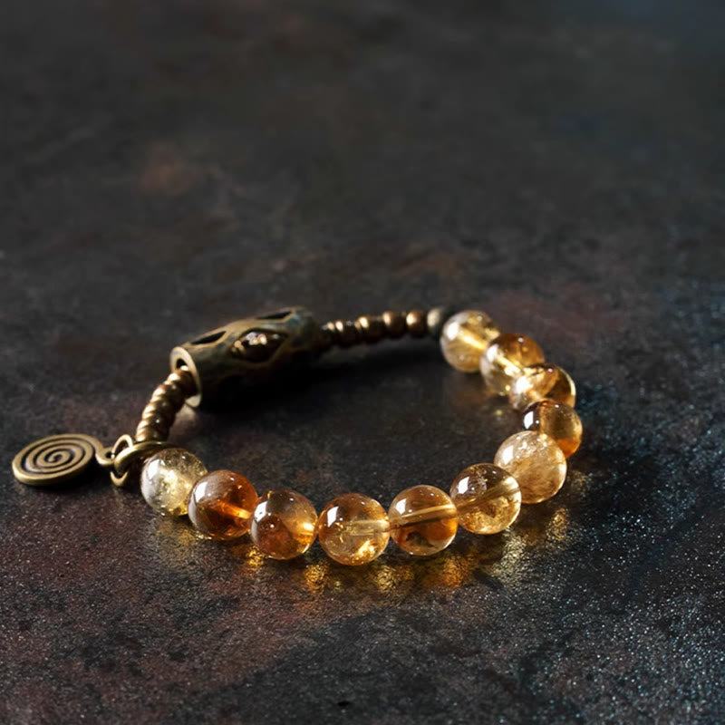 Bracciale di protezione Buddha Stones Daily Retro da 10 mm con perline di citrino