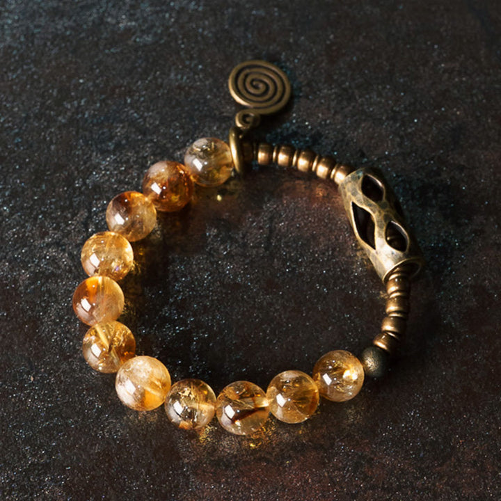 Bracciale di protezione Buddha Stones Daily Retro da 10 mm con perline di citrino