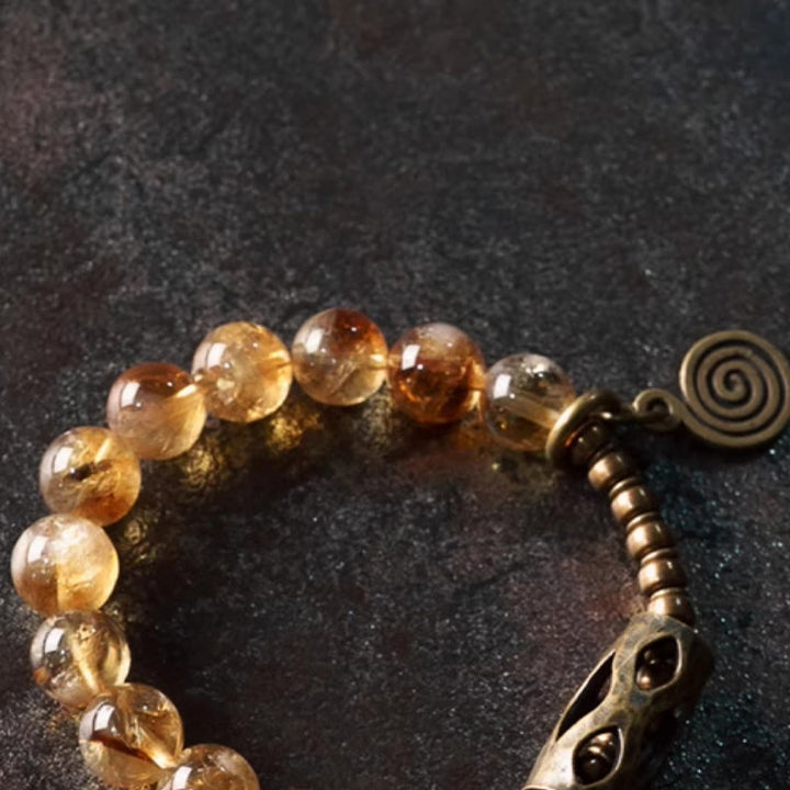 Bracciale di protezione Buddha Stones Daily Retro da 10 mm con perline di citrino