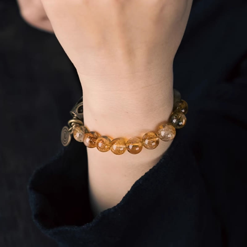 Bracciale di protezione Buddha Stones Daily Retro da 10 mm con perline di citrino