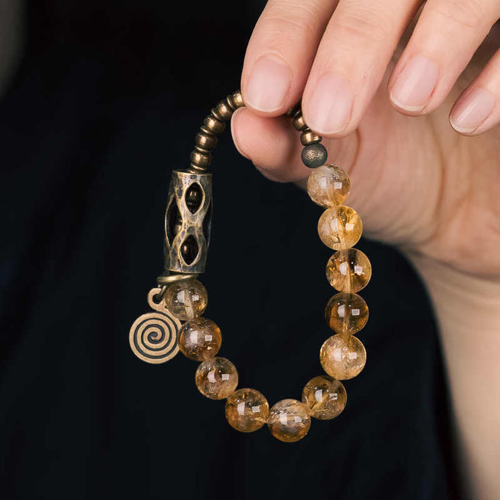 Bracciale di protezione Buddha Stones Daily Retro da 10 mm con perline di citrino