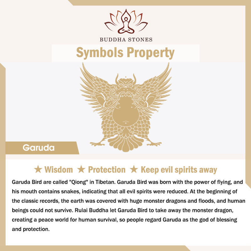 Braccialetto di protezione con nappa intagliata in osso di cammello Buddha Stones e Garuda