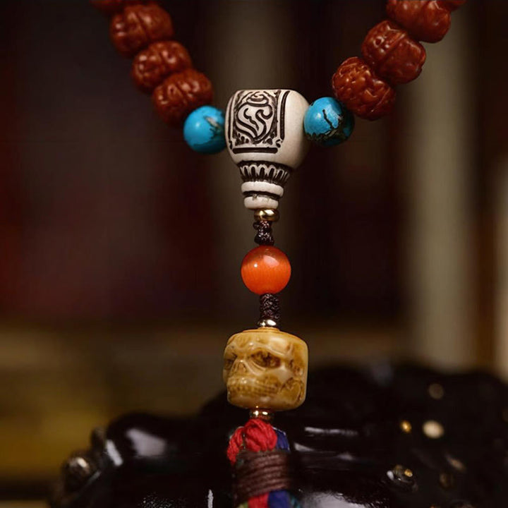 Buddha Stones 108 perle Rudraksha Bodhi Seed Wealth Tassel Mala