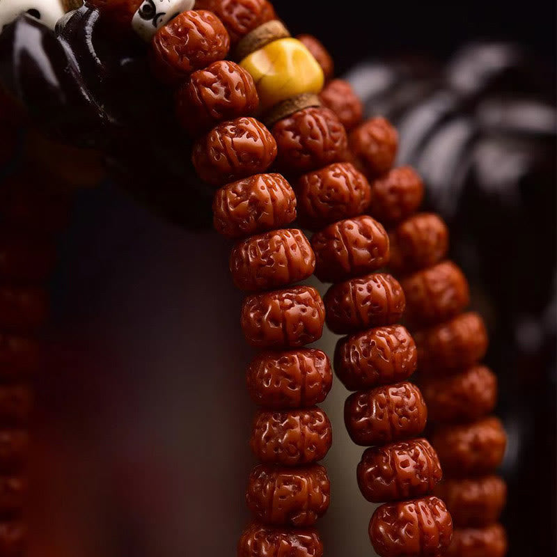 Buddha Stones 108 perle Rudraksha Bodhi Seed Wealth Tassel Mala