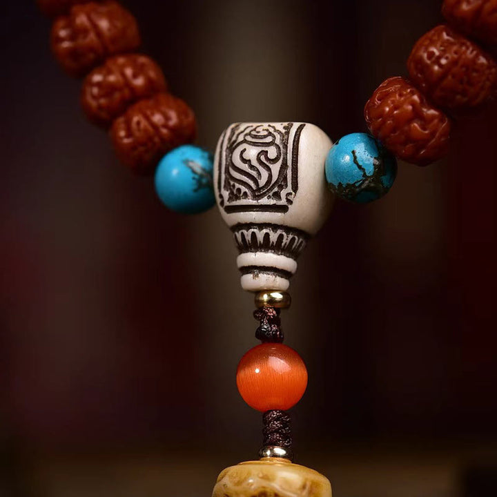 Buddha Stones 108 perle Rudraksha Bodhi Seed Wealth Tassel Mala