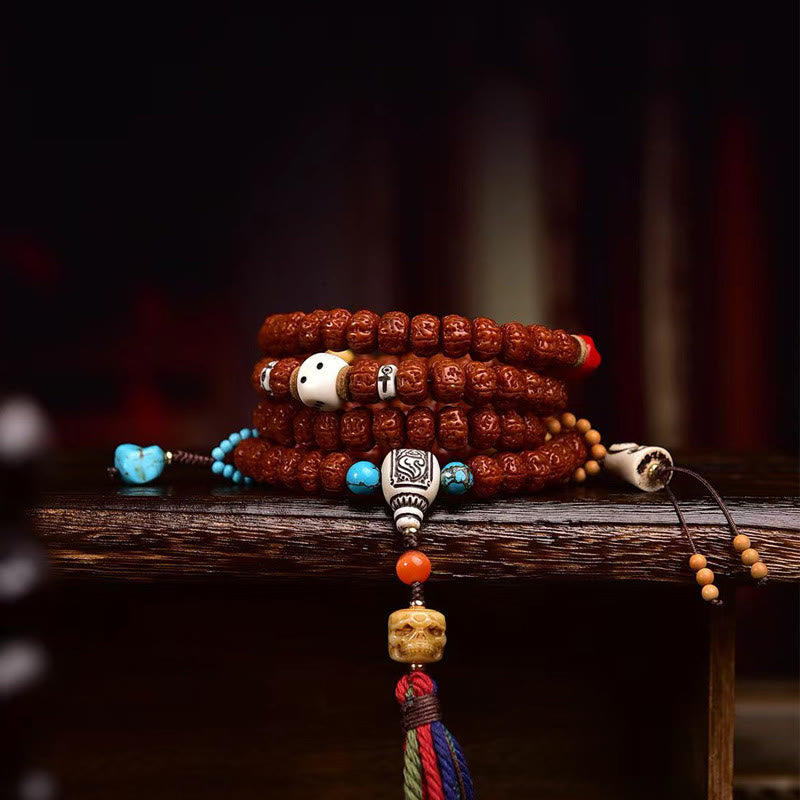 Buddha Stones 108 perle Rudraksha Bodhi Seed Wealth Tassel Mala