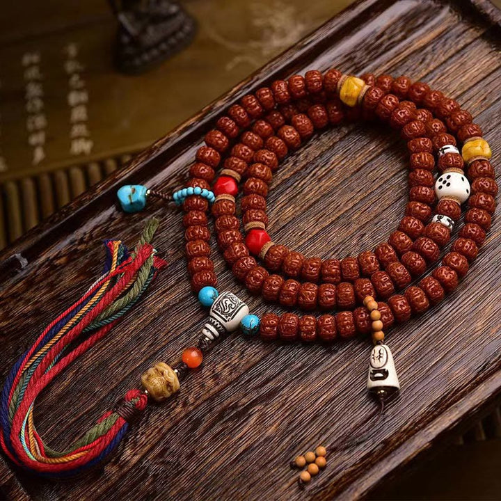 Buddha Stones 108 perle Rudraksha Bodhi Seed Wealth Tassel Mala