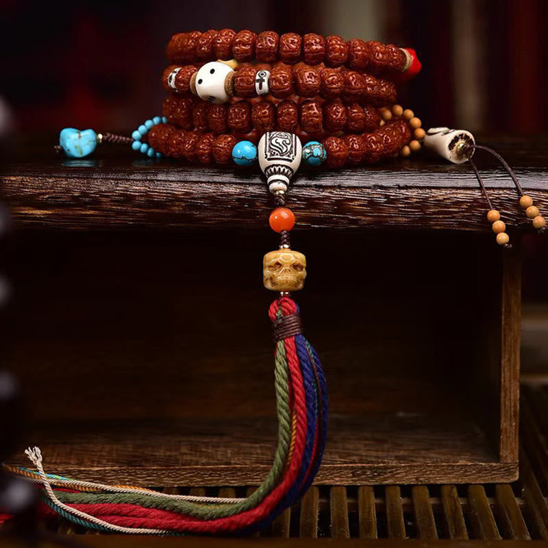Buddha Stones 108 perle Rudraksha Bodhi Seed Wealth Tassel Mala