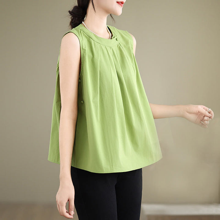 Canotta da donna in cotone e lino, senza maniche, con scollo all'americana, tinta unita , Buddha Stones, estate - image 19