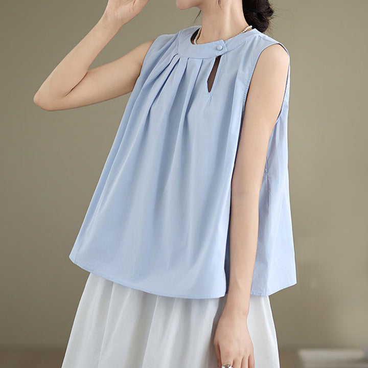 Canotta da donna in cotone e lino, senza maniche, con scollo all'americana, tinta unita , Buddha Stones, estate - image 2