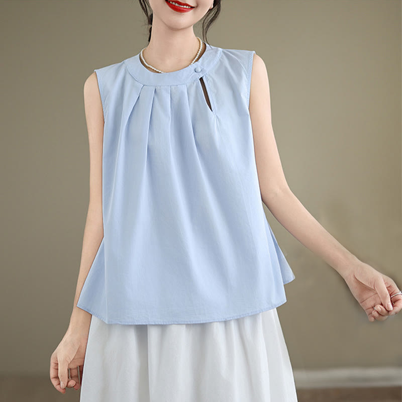 Canotta da donna in cotone e lino, senza maniche, con scollo all'americana, tinta unita , Buddha Stones, estate - AzzurroCielo Chiaro - US8-10, UK/AU12-14, EU40-42 (2XL) - image 0