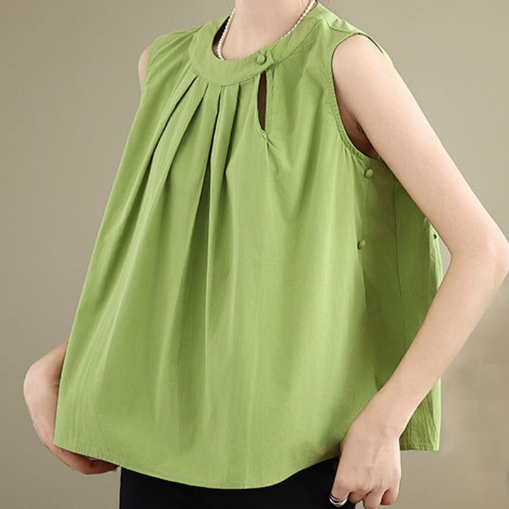 Canotta da donna in cotone e lino, senza maniche, con scollo all'americana, tinta unita , Buddha Stones, estate - image 23