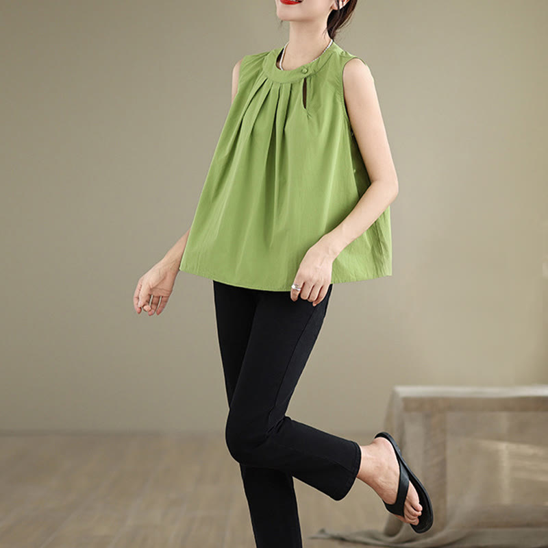 Canotta da donna in cotone e lino, senza maniche, con scollo all'americana, tinta unita , Buddha Stones, estate - image 22