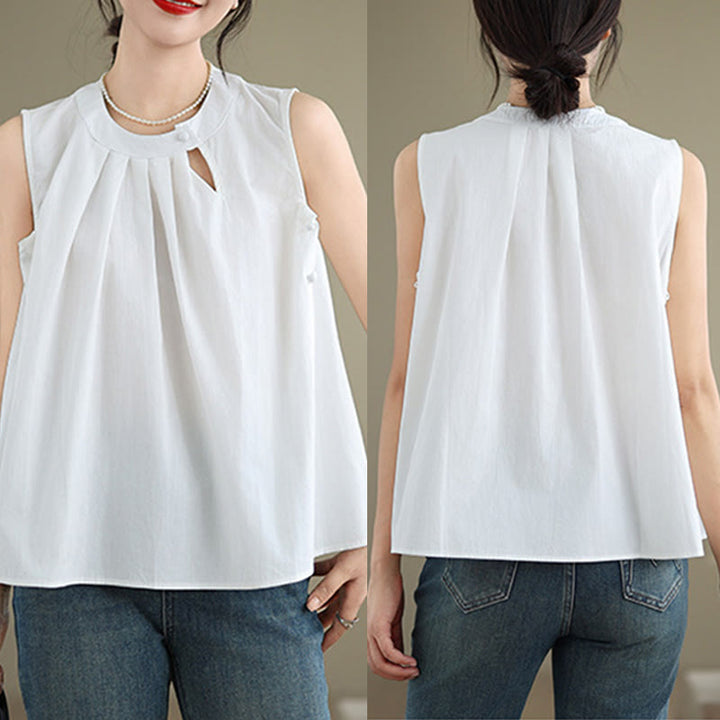 Canotta da donna in cotone e lino, senza maniche, con scollo all'americana, tinta unita , Buddha Stones, estate - image 17