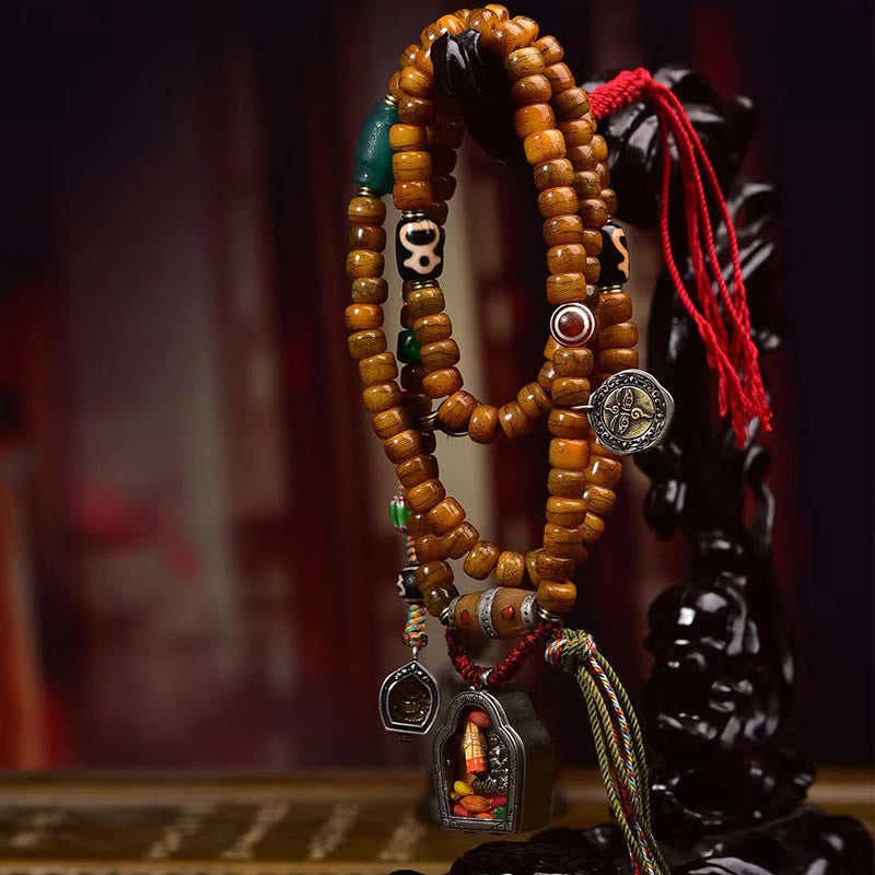 Buddha Stones Tibetano 108 Perle Osso di Cammello Fortuna Nappa Mala