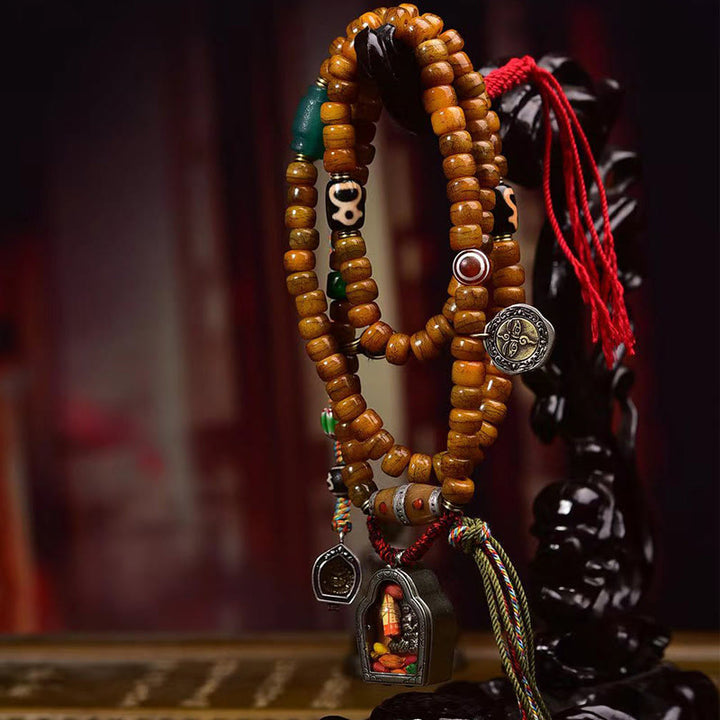 Buddha Stones Tibetano 108 Perle Osso di Cammello Fortuna Nappa Mala