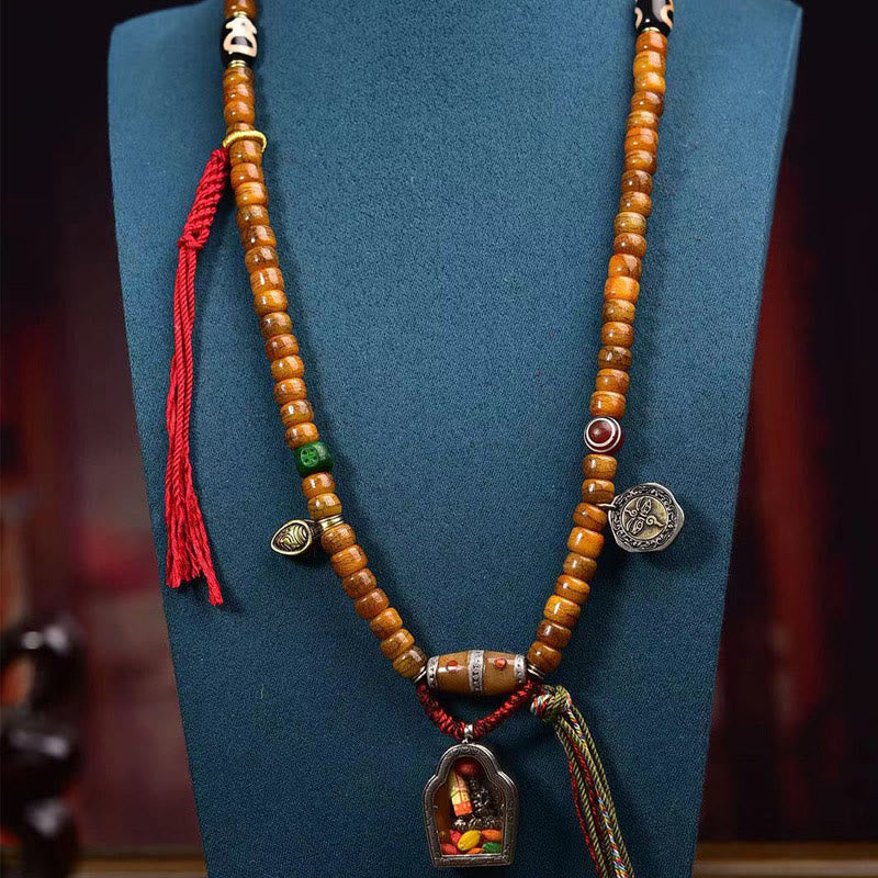Buddha Stones Tibetano 108 Perle Osso di Cammello Fortuna Nappa Mala