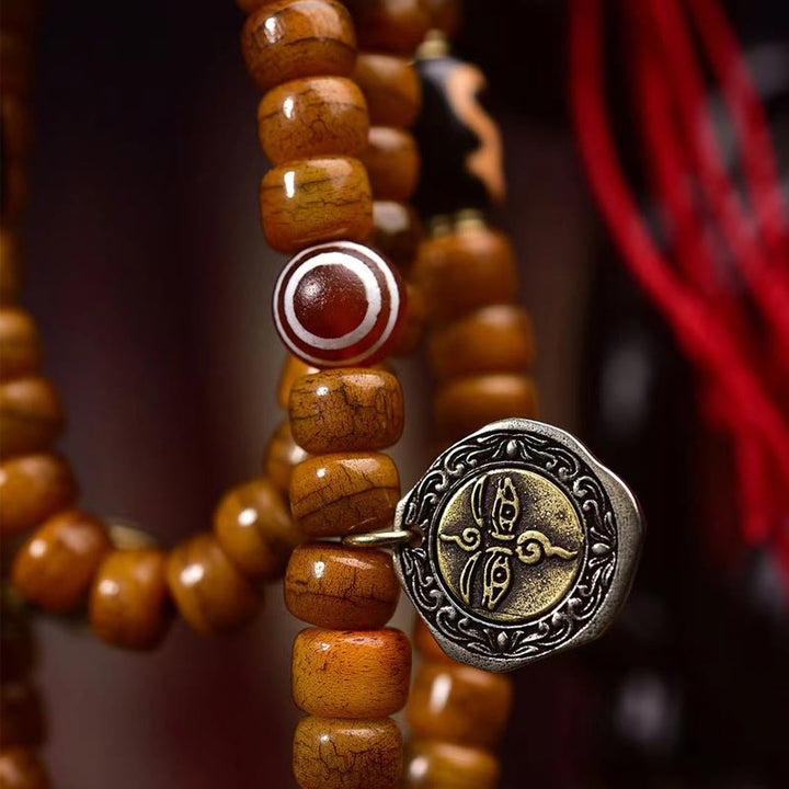 Buddha Stones Tibetano 108 Perle Osso di Cammello Fortuna Nappa Mala
