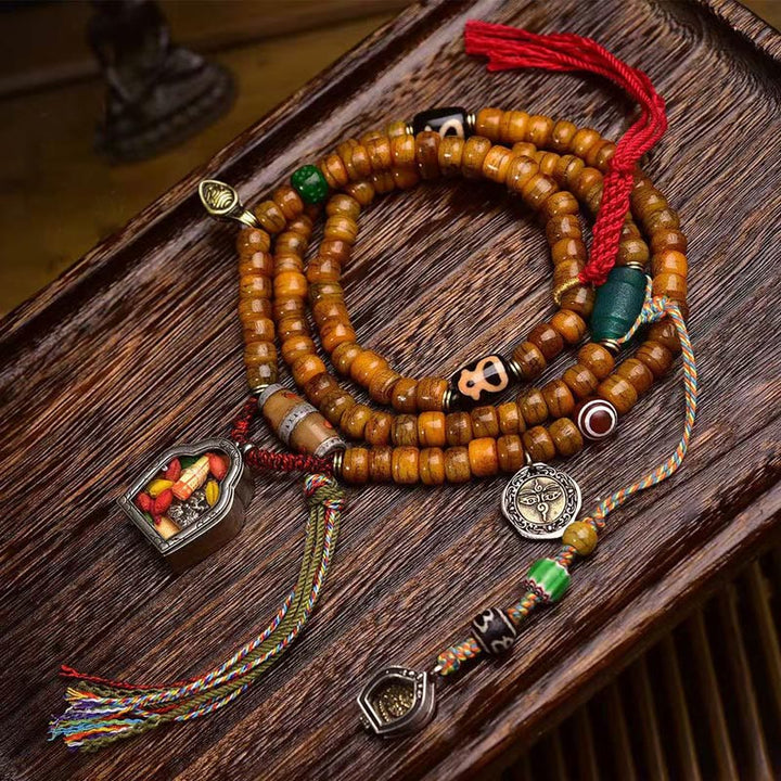 Buddha Stones Tibetano 108 Perle Osso di Cammello Fortuna Nappa Mala