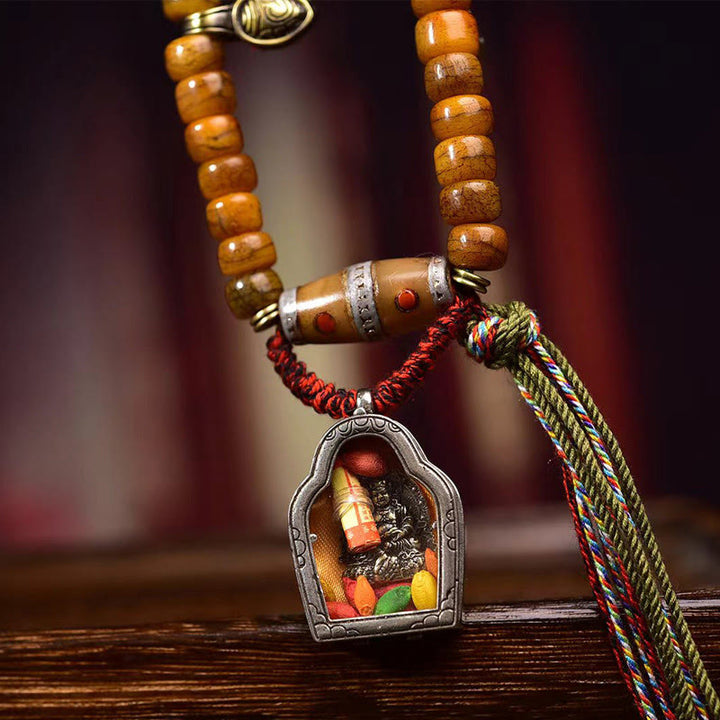 Buddha Stones Tibetano 108 Perle Osso di Cammello Fortuna Nappa Mala