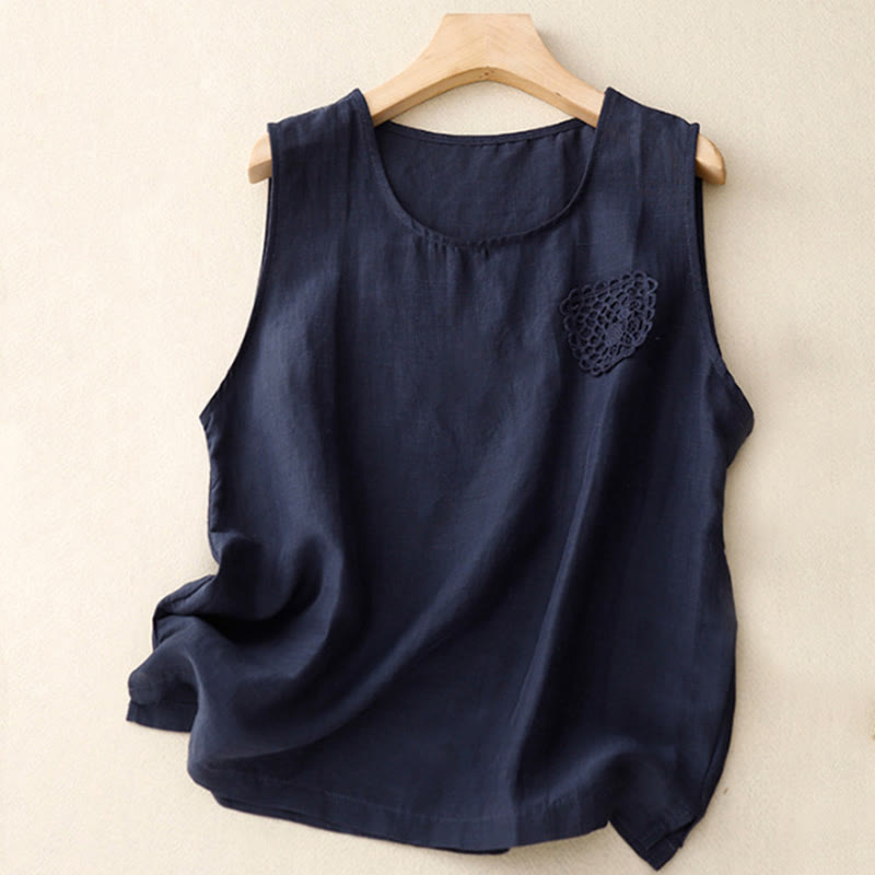 Gilet da donna in cotone e lino, senza maniche, con scollo rotondo, motivo patchwork con ricami a colori puri, motivo Buddha Stones - Blu notte - US12, UK/AU16, EU44 (3XL) - image 7