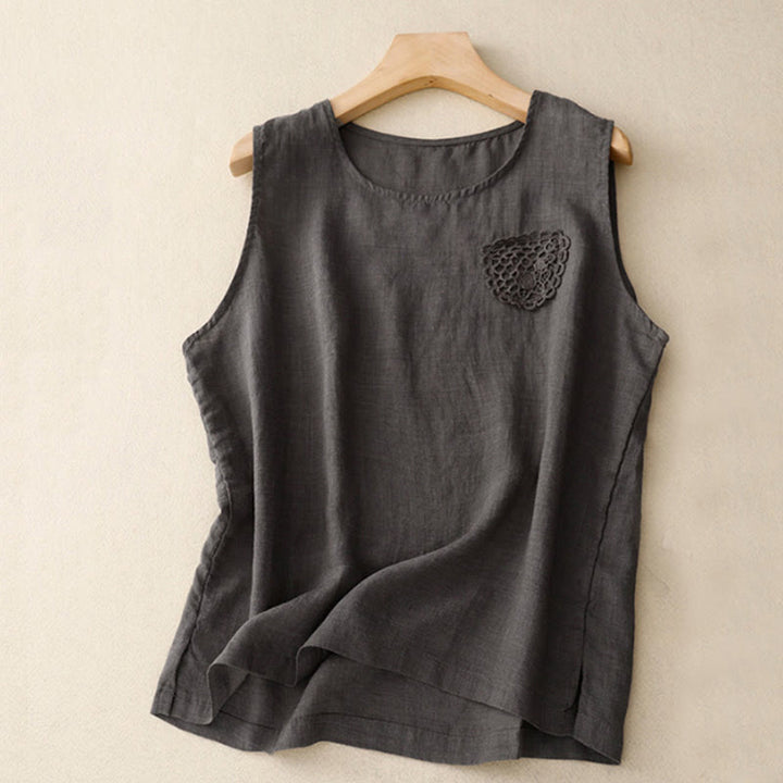 Gilet da donna senza maniche con scollo rotondo e ricamo a tinta unita , Buddha Stones, stile casual e patchwork. - Verde oliva scuro - US12, UK/AU16, EU44 (3XL) - image 15