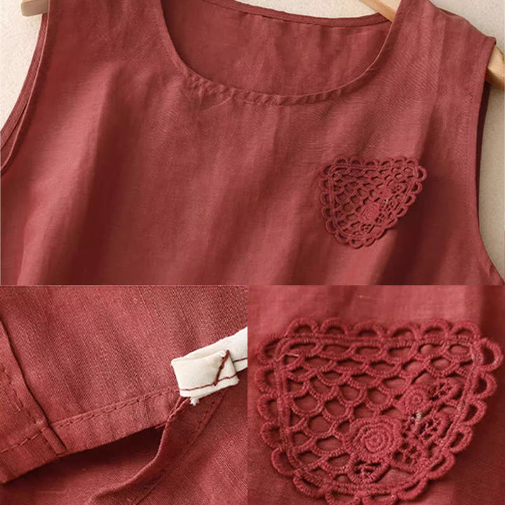 Gilet da donna in cotone e lino, senza maniche, con scollo rotondo, motivo patchwork con ricami a colori puri, motivo Buddha Stones - image 14