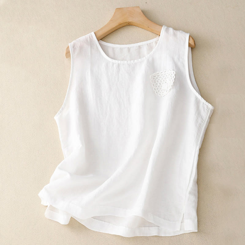 Gilet da donna in cotone e lino, senza maniche, con scollo rotondo, motivo patchwork con ricami a colori puri, motivo Buddha Stones - Bianco - US12, UK/AU16, EU44 (3XL) - image 19