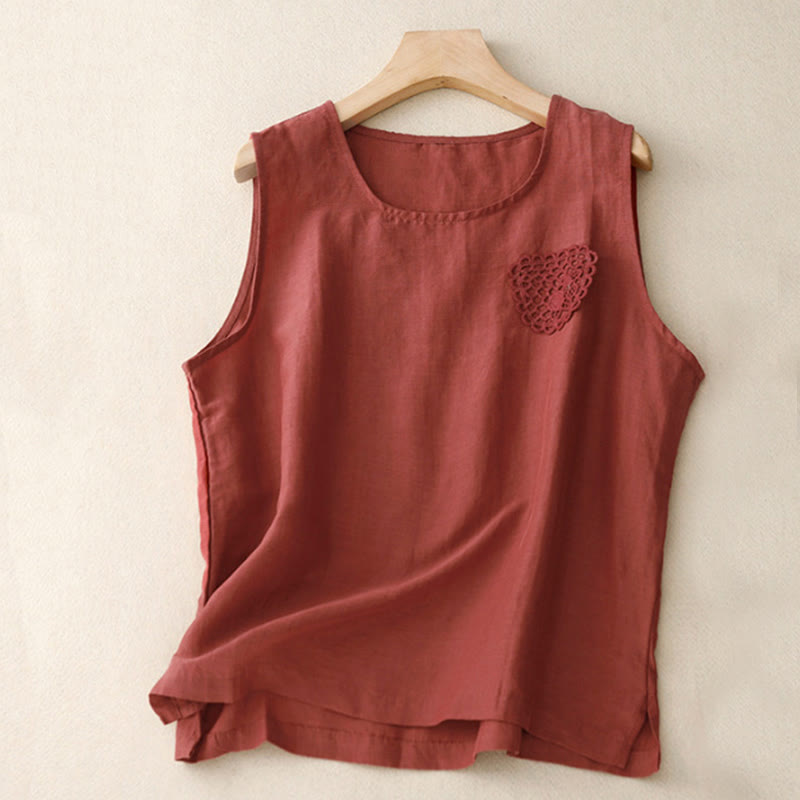 Gilet da donna in cotone e lino, senza maniche, con scollo rotondo, motivo patchwork con ricami a colori puri, motivo Buddha Stones - Mattoni refrattari - US12, UK/AU16, EU44 (3XL) - image 11