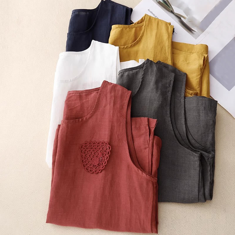 Gilet da donna in cotone e lino, senza maniche, con scollo rotondo, motivo patchwork con ricami a colori puri, motivo Buddha Stones - image 25