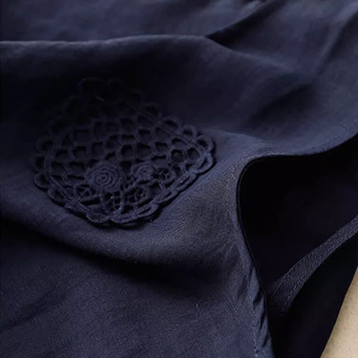 Gilet da donna in cotone e lino, senza maniche, con scollo rotondo, motivo patchwork con ricami a colori puri, motivo Buddha Stones - image 8